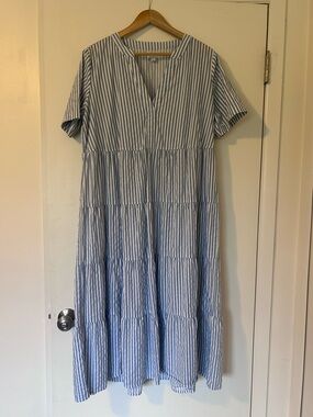Mud Pie Blue and White Striped Tiered Maxi Dress
